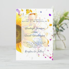 Invitación de boda con salpicaduras de girasol