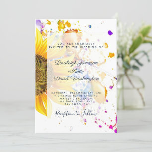 Invitación de boda con salpicaduras de girasol