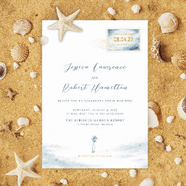 Invitación de Boda con Sello de Acuarela Azul Mode