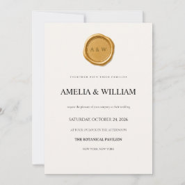 Invitación de boda con sello de cera dorada minima