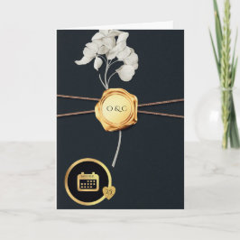 Invitación de boda con sello de cera negro y dorad