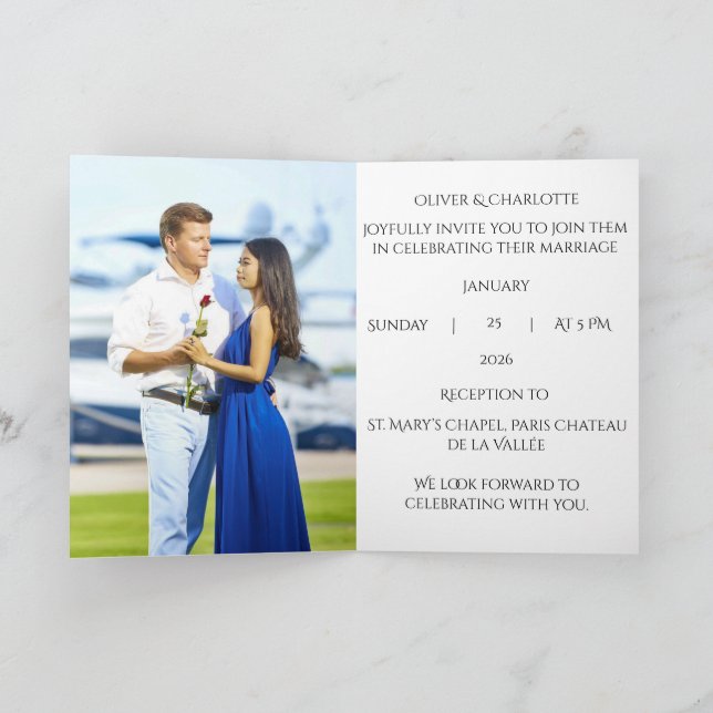 Invitación de boda con sello de cera negro y dorad (Interior)