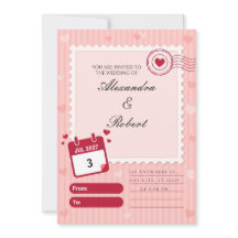 Invitación de Boda con Sello de Franja Rosa Escalo