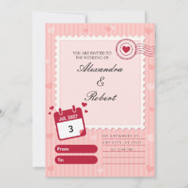 Invitación de Boda con Sello de Franja Rosa Escalo