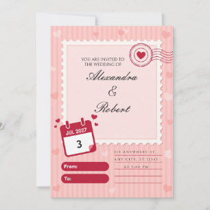 Invitación de Boda con Sello de Franja Rosa Escalo