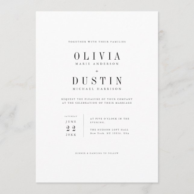 Invitación de Boda con Serif Minimalista Moderna (Anverso)
