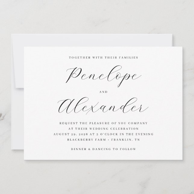 Invitación de boda con serif negro sofisticado (Anverso)