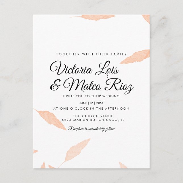 Invitación de Boda con Silueta de Hoja de Pampas A (Anverso)