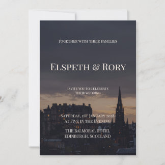 Invitación de boda con silueta oscura de Edimburgo