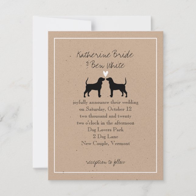 Invitación de boda con siluetas de perro Coonhound (Anverso)
