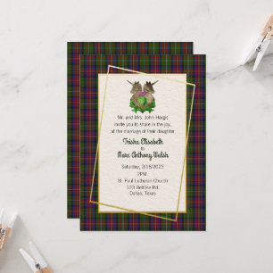 Invitación de boda con símbolos escoceses del clan