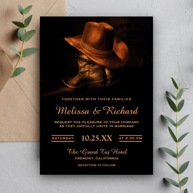 Invitación de boda con sombrero y botas de vaquero (Subido por el creador)