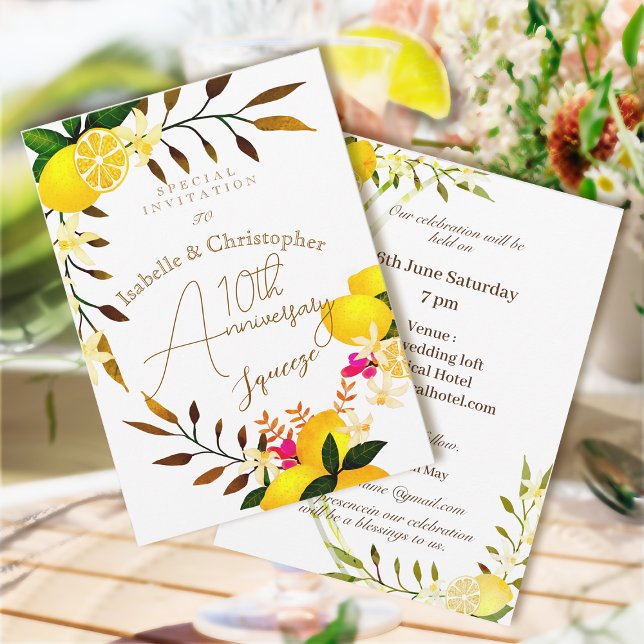 Invitación de boda con squeeze de limón del 10º an (10th Wedding Anniversary Invitation Card)