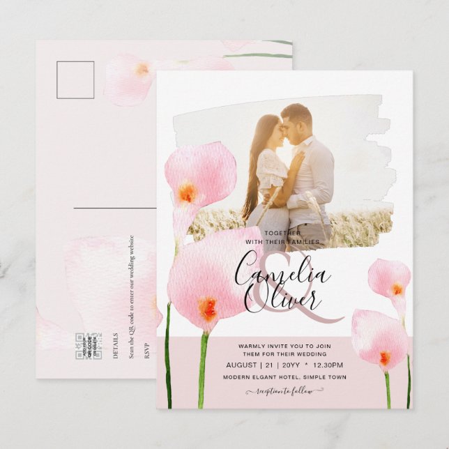 Invitación de boda con superposición de foto de li (Anverso / Reverso)