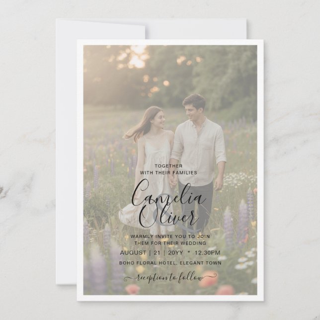 Invitación de boda con superposición de foto opaca (Anverso)
