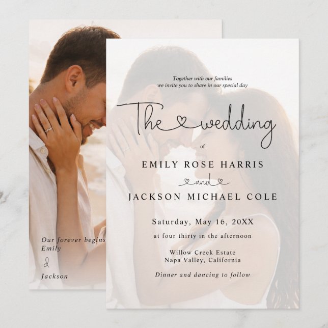Invitación de Boda con Superposición de Foto Simpl (Anverso / Reverso)