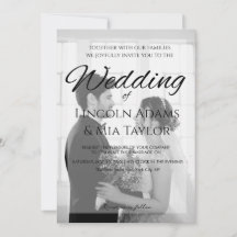 Invitación de boda con superposición en blanco y n