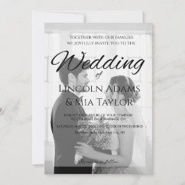 Invitación de boda con superposición en blanco y n