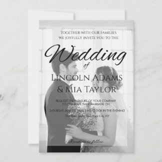 Invitación de boda con superposición en blanco y n
