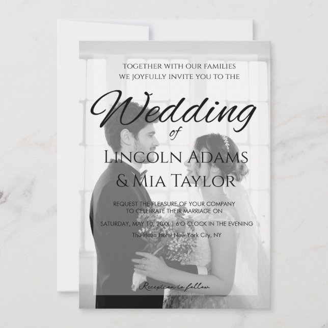 Invitación de boda con superposición en blanco y n (Anverso)
