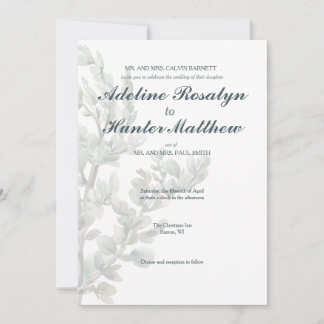 Invitación de boda con tallo de salvia en acuarela
