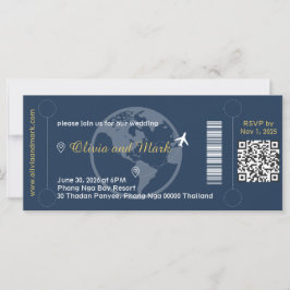 Invitación de boda con tarjeta de embarque – Azul