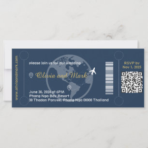 Invitación de boda con tarjeta de embarque – Azul
