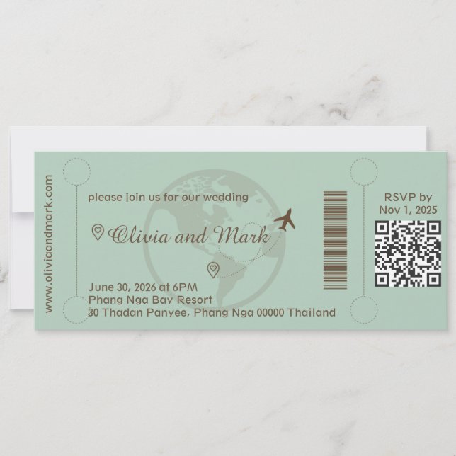 Invitación de boda con tarjeta de embarque – Sage  (Anverso)