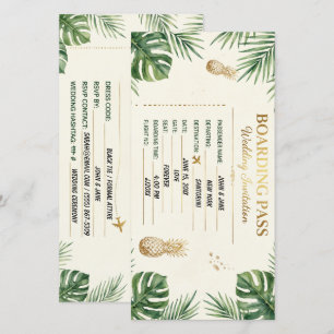 Invitación de boda con tarjeta de embarque tropica