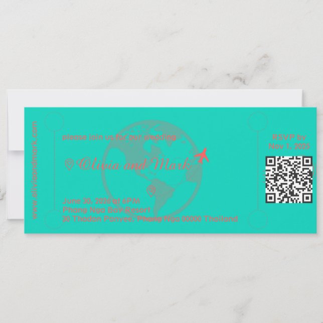 Invitación de boda con tarjeta de embarque – Verde (Anverso)