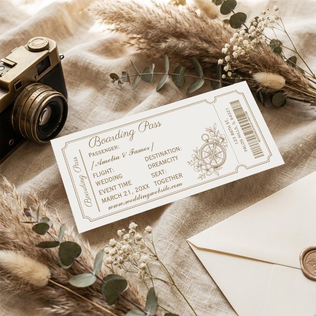 Invitación de boda con tarjeta de embarque vintage (#WeddingInvitation
#BoardingPassWedding
#TravelWedding
#DestinationWedding
#VintageWedding
#WeddingI)