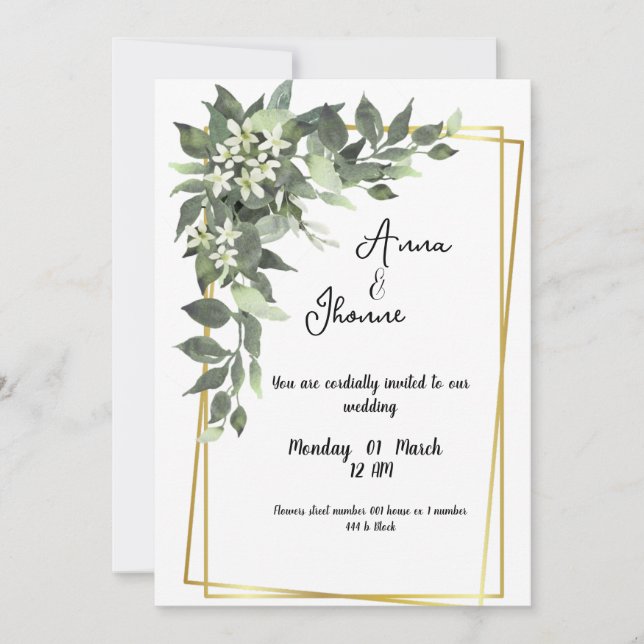 Invitación de boda con tarjeta de flores verdes Gr (Anverso)