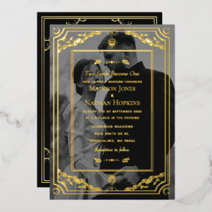 Invitación de boda con tarjeta de tarot de oro ele