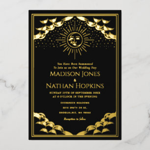 Invitación de boda con tarjeta de tarot de sol y l