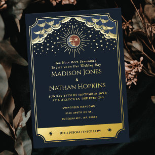 Invitación de boda con tarjeta de tarot de sol y l