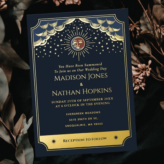 Invitación de boda con tarjeta de tarot de sol y l (Subido por el creador)