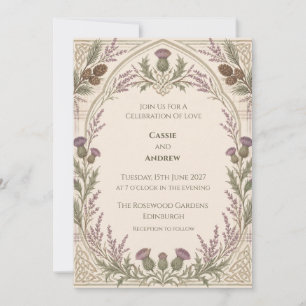 Invitación de boda con tartán celta de cardo escoc