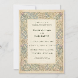 Invitación de boda con tartán de cardo celta