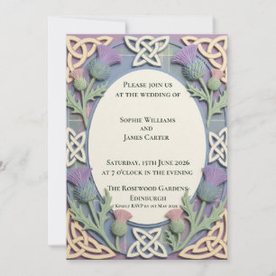Invitación de boda con tartán de cardo celta paste