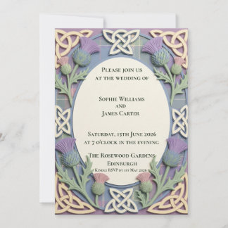 Invitación de boda con tartán de cardo celta paste