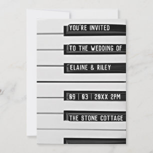 Invitación de boda con teclas de piano Música=Amor