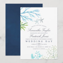 Invitación de boda con tema de algas marinas acuar