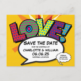 Invitación de Boda con Tema de Cómic para Guardar