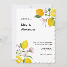 Invitación de boda con tema de limón acuarela