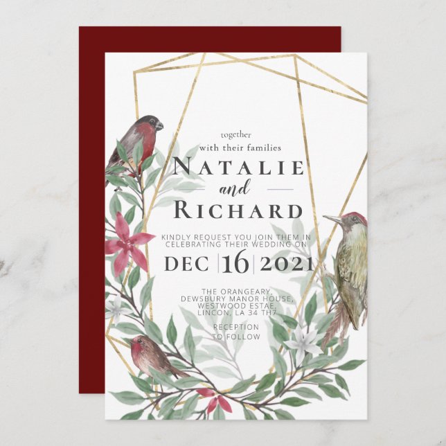 invitación de boda con tema de Navidad (Anverso / Reverso)