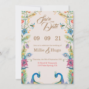 invitación de boda con tema de pavo real