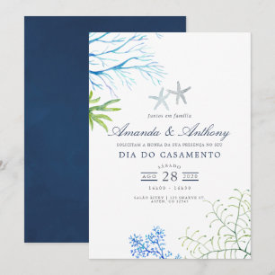 Invitación de boda con tema de playa de algas mari