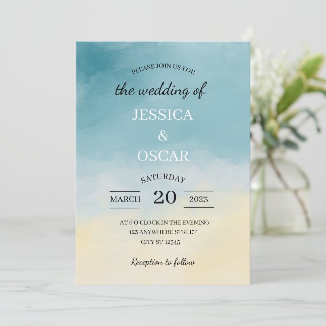 Invitación de boda con tema de playa minimalista (Anverso de pie)
