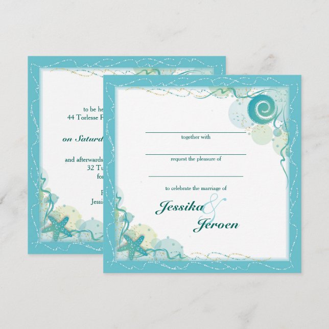 invitación de boda con tema del océano (Anverso / Reverso)