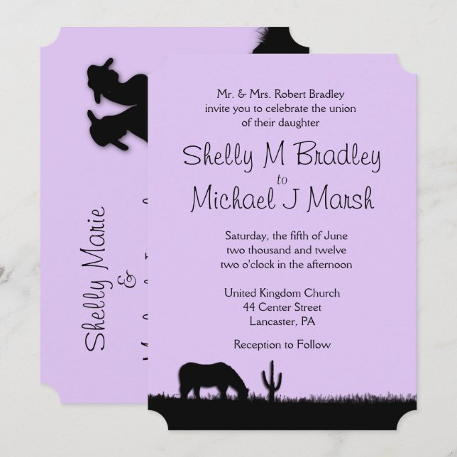 Invitación de boda con tema occidental (Anverso / Reverso)